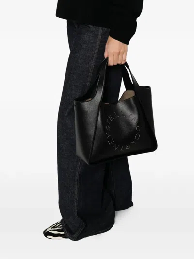 Stella Mccartney Leather Tote Bag With Logo Detail In Black