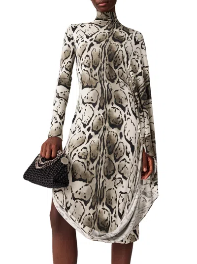 Stella Mccartney Leopard Print Draped Midi Dress In Gray