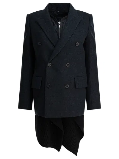 Sacai Long Wool Coat Jackets And Coats Grey In Black