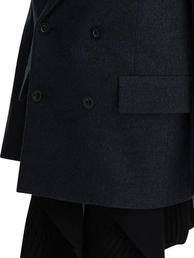 Sacai Long Wool Coat Jackets And Coats Grey In Black