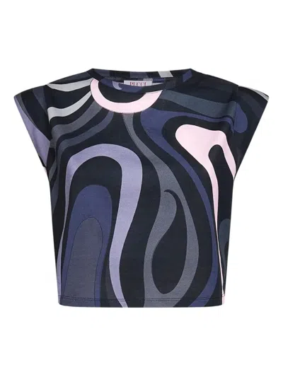 Pucci Marble-print Cropped T-shirt Clothing In Multi