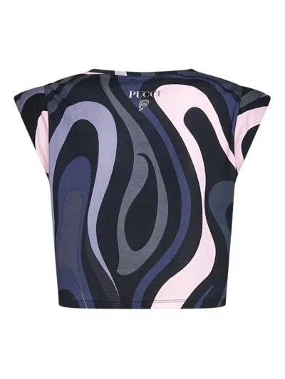 Pucci Marble-print Cropped T-shirt Clothing In Multi