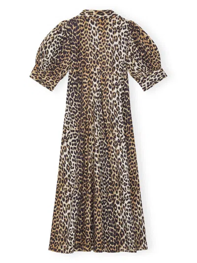 Ganni Organic Cotton Maxi Dress In Animal Print