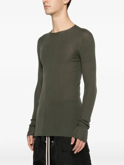 Rick Owens Ribbed Wool Sweater In Green