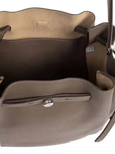 Tory Burch Large Romy Leather Bucket Bag In Gray