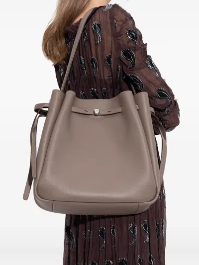 Tory Burch Large Romy Leather Bucket Bag In Gray