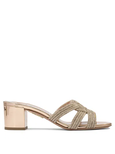 Aquazzura Felix Crystal-embellished Block-heel Sandals In Gold