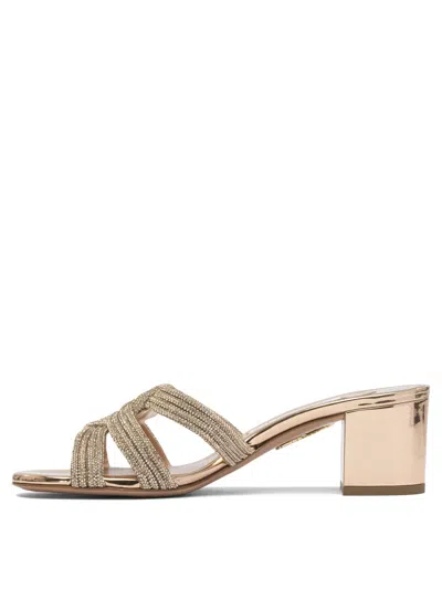 Aquazzura Felix Crystal-embellished Block-heel Sandals In Gold