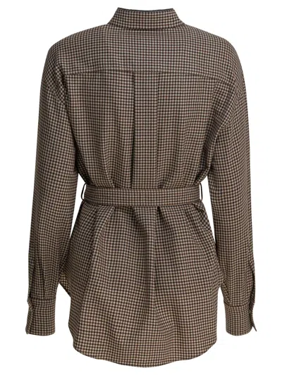 Brunello Cucinelli Women Virgin Wool Check Shirt In Brown
