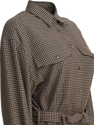 Brunello Cucinelli Women Virgin Wool Check Shirt In Brown
