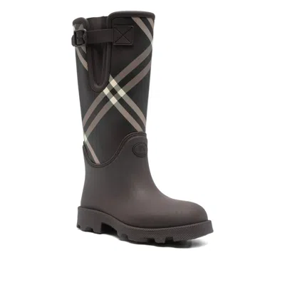 Burberry Rubber Marsh Stamp Check Rain Boots In Brown