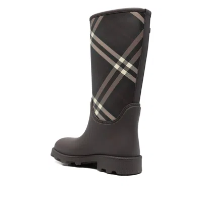 Burberry Rubber Marsh Stamp Check Rain Boots In Brown