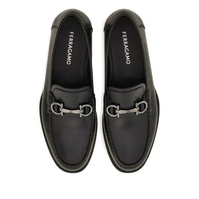 Ferragamo Brown Loafers With Metallic Gancini Detail On The Front In Leather Man