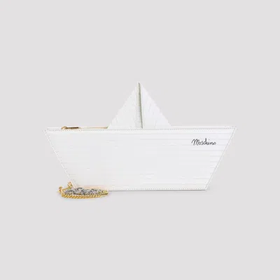 Moschino Paper Boat-inspired Shoulder Bag In Smooth Goat Leather In White