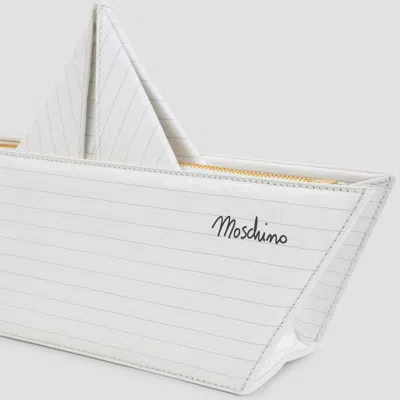 Moschino Paper Boat-inspired Shoulder Bag In Smooth Goat Leather In White