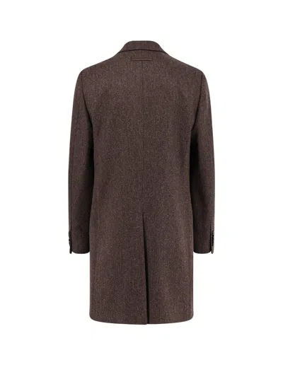 Zegna Long Single-breasted Wool Coat With Flap Pockets In Brown