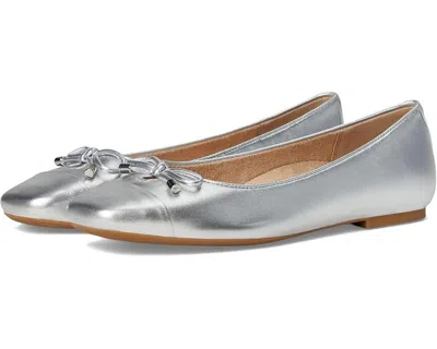 Vionic Klara Ballet Flat Women's Silver Leather Square Toe Slip-on Zap321 In Silver