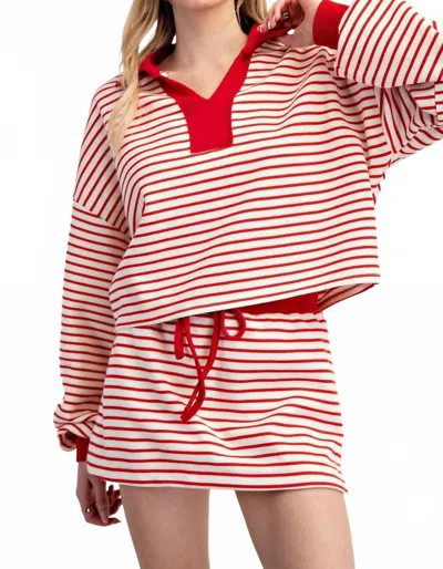 Eesome Striped Long Sleeve Cropped Pullover In Cherry Red In Red