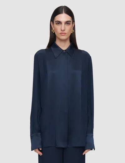 Joseph Childs Silk Satin Blouse In Blue