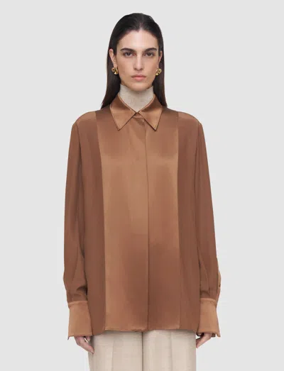 Joseph Childs Silk Satin Blouse In Brown