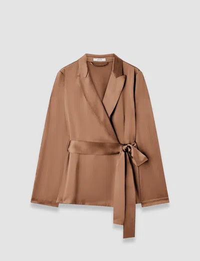 Joseph Archer Silk Satin Jacket In Brown