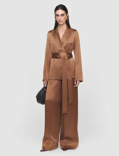 Joseph Archer Silk Satin Jacket In Brown