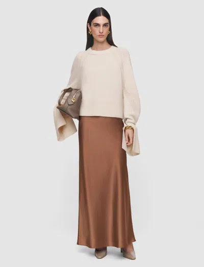 Joseph Isaak Long Silk Satin Skirt In Brown