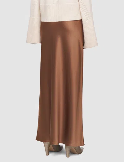 Joseph Isaak Long Silk Satin Skirt In Brown