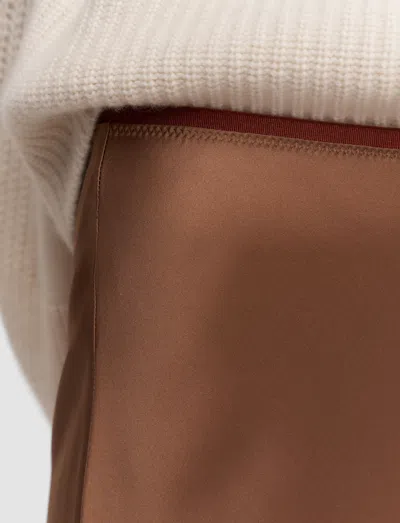 Joseph Isaak Long Silk Satin Skirt In Brown