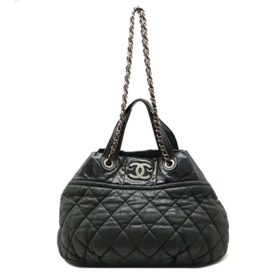 Pre-owned Chanel Sparkle Leather 2way Tote Bag In Black