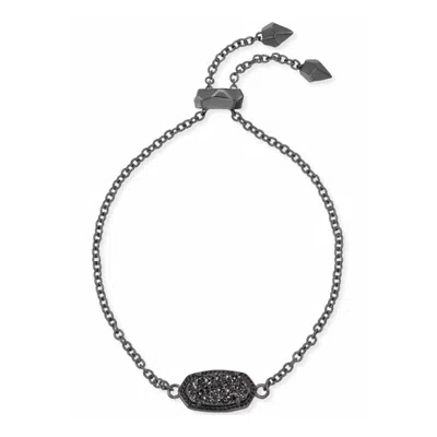 Kendra Scott Elaina Gunmetal Adjustable Chain Bracelet In Black Drusy In Metallic