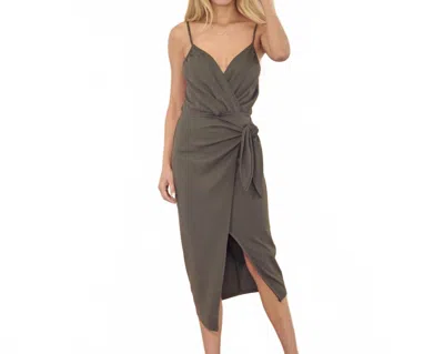 Fore Collection Ava Wrap Midi Dress In Olive In Gray