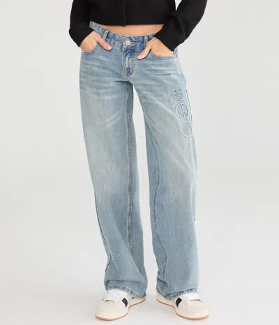 Aéropostale Super Low-rise Baggy Wide Leg Embossed Jean In Blue