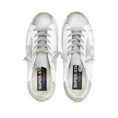 Golden Goose Super-star White And Silver Leather Womans Sneakers In Silver