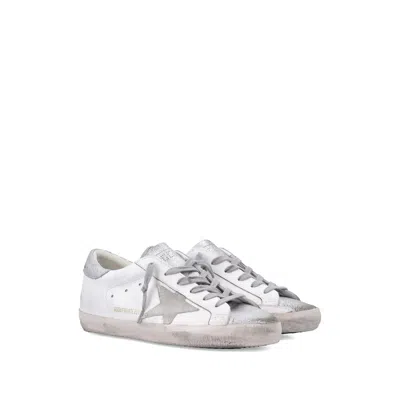 Golden Goose Super-star White And Silver Leather Womans Sneakers In Silver