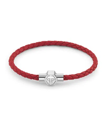 Philipp Plein Plein Tag Calf Leather Bracelet In Red