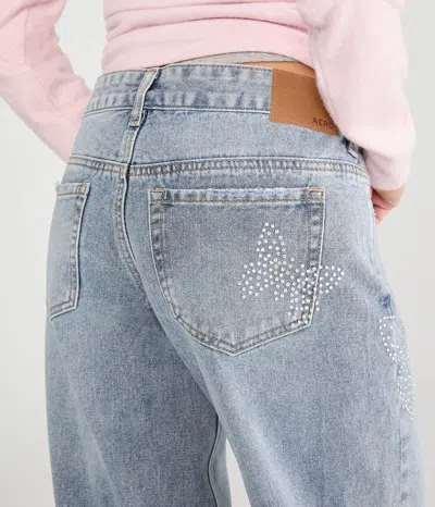 Aéropostale Super Low-rise Baggy Wide Leg Rhinestone Butterfly Jean In Blue