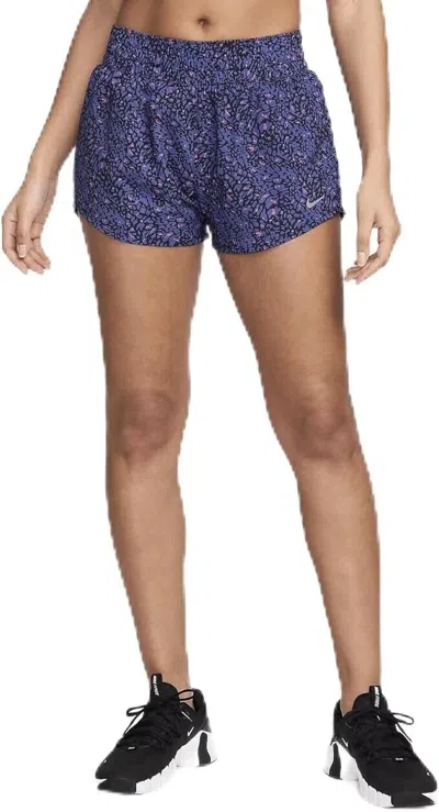 Nike One Dri-fit Shorts Womens Blue Brief Lined Elastic Waist Training Dsg128 In Blue