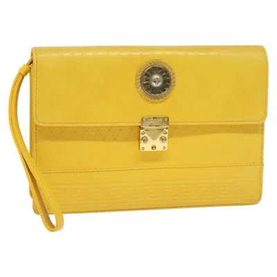 Pre-owned Versace Wristlet Pouch Leather Leather Clutche & Pouche Bag () In Yellow