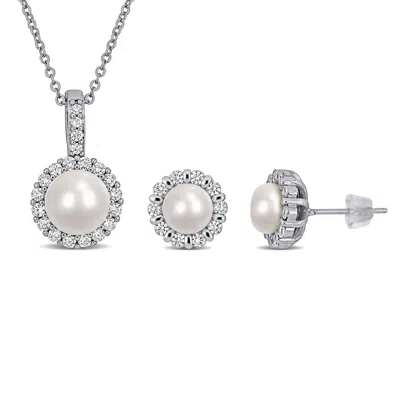 Mimi & Max Cultured Freshwater Pearl Necklace And Earring Set Yellow Or White Brass In Silver