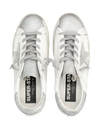 Golden Goose Super-star White And Silver Leather Womans Sneakers In Silver