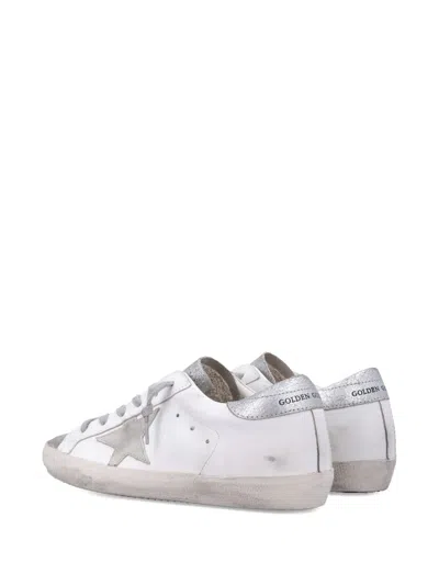 Golden Goose Super-star White And Silver Leather Womans Sneakers In Silver