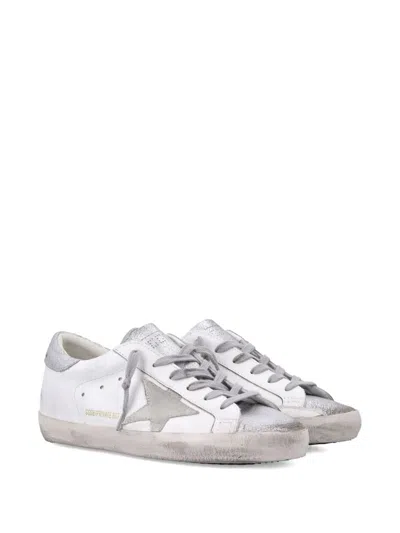 Golden Goose Super-star White And Silver Leather Womans Sneakers In Silver