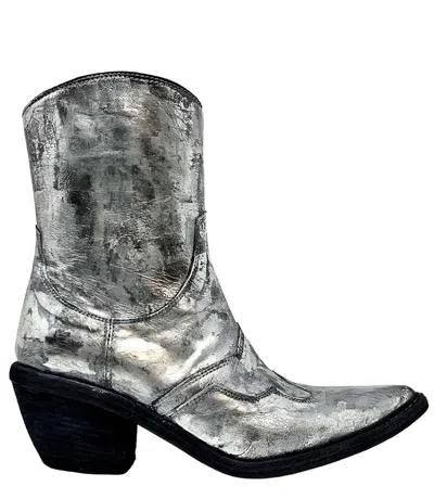 Madison Maison Laminated Pointy Toe Ankle Boot In Silver
