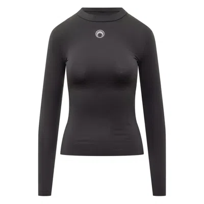 Marine Serre Moon Logo Strass Jersey Ls Highneck Top In Animal Print