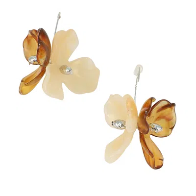 Sohi Women's The Iris Drop Earrings - Coffee Brown & Metallic Silver In Gold