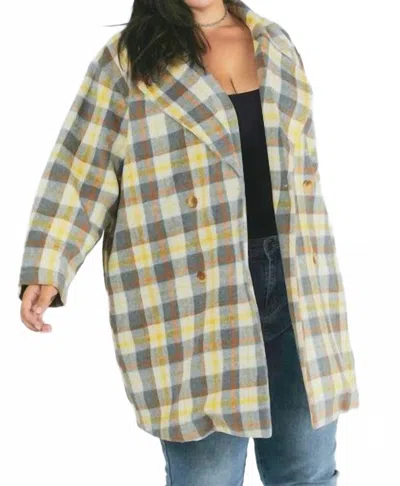 Davi & Dani Oversized Plaid Coat In Yellow Plaid In Green