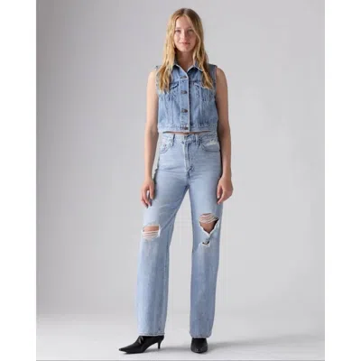 Levi's Ribcage Jeans Women's Blue Denim Light Wash Wide Leg Zip Fly Kfc92 In Blue