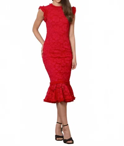 Jessie Liu Guipure Lace Dress In Red In Animal Print