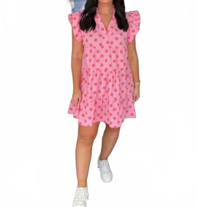 Bibi Dot Tiered Ruffle Sleeve Dress In Pink In Pink